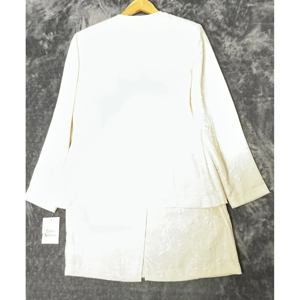 Vintage Leslie Fay Skirt Suit 12 Ivory Floral Jacquard NOS Mother of Bride